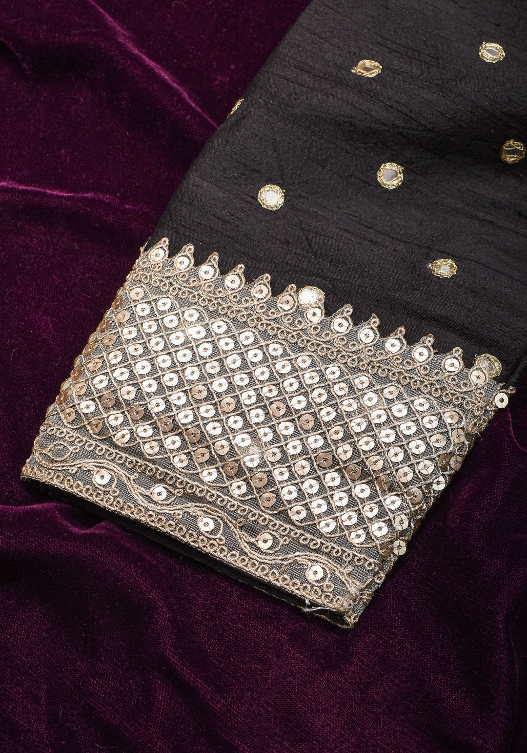 Black Pure raw silk blouse with mirror work,backless  design with gotta trim. Made to Order