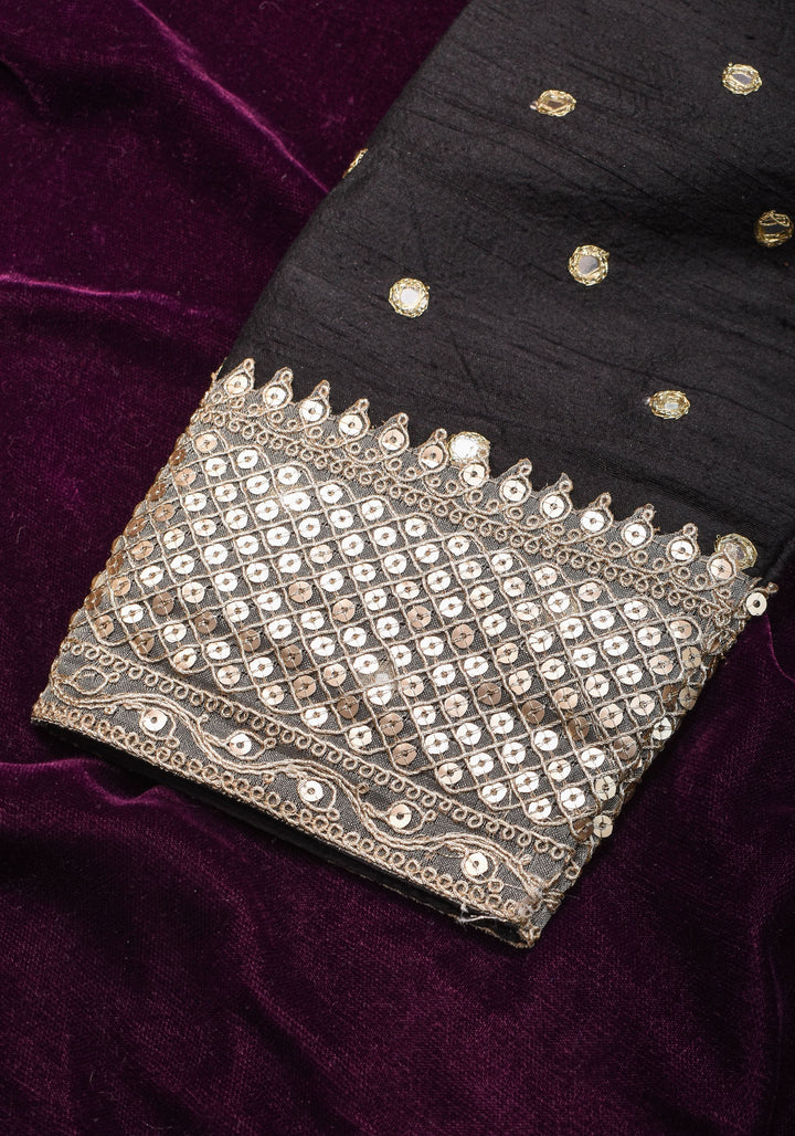 Black Pure raw silk blouse with mirror work,backless  design with gotta trim. Made to Order