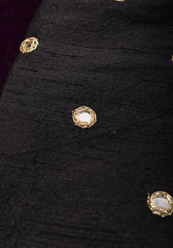 Black Pure raw silk blouse with mirror work,backless  design with gotta trim. Made to Order