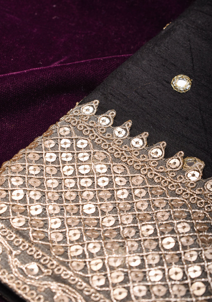 Black Pure raw silk blouse with mirror work,backless  design with gotta trim. Made to Order