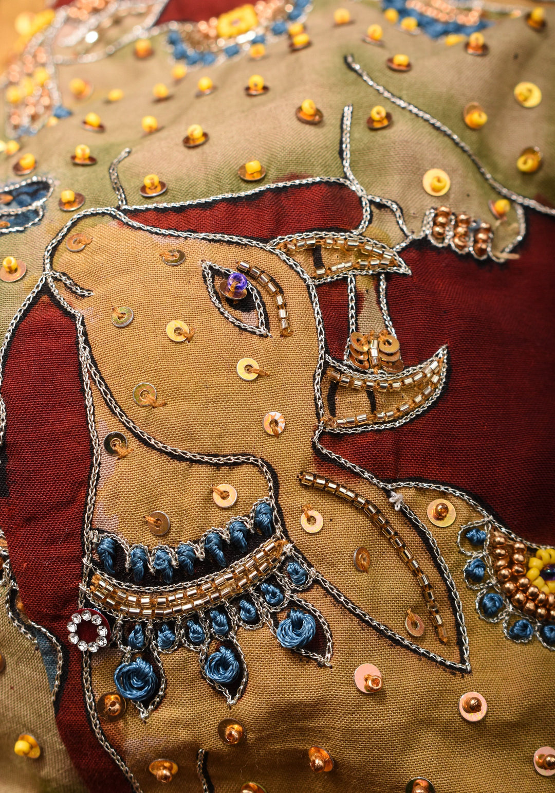 Exquisite Pen Kalamkari and Cutdana Handwork on Maroon Full Sleeve Blouse