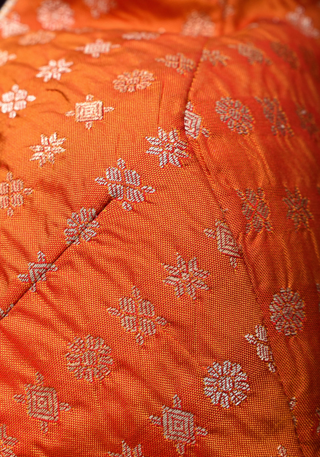 Orange Scoopneck zari butti  pure silk sleeveless mix and match blouse, Made to Order