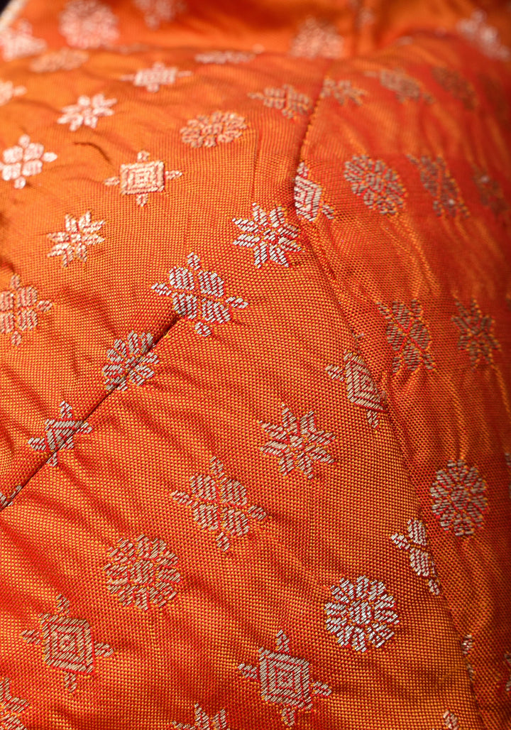 Orange Scoopneck zari butti  pure silk sleeveless mix and match blouse, Made to Order