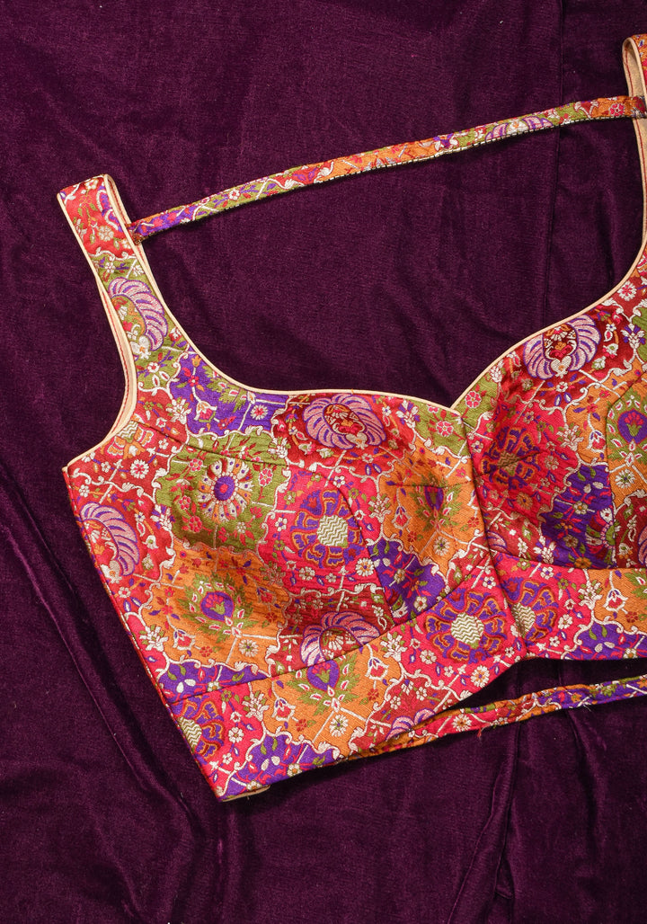 Made To Order: Banarasi Multicolor Brocade blouse with Cutdana Straps
