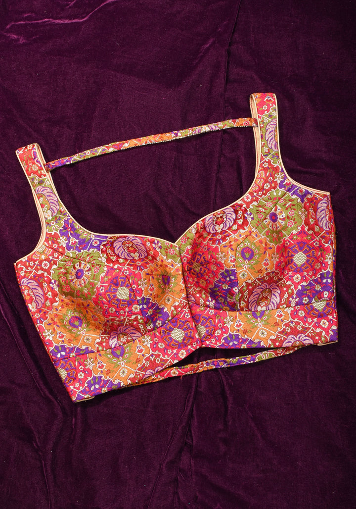 Made To Order: Banarasi Multicolor Brocade blouse with Cutdana Straps