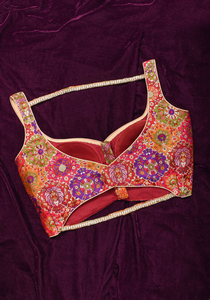 Made To Order: Banarasi Multicolor Brocade blouse with Cutdana Straps