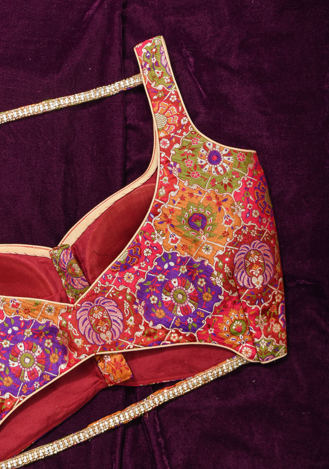 Made To Order: Banarasi Multicolor Brocade blouse with Cutdana Straps