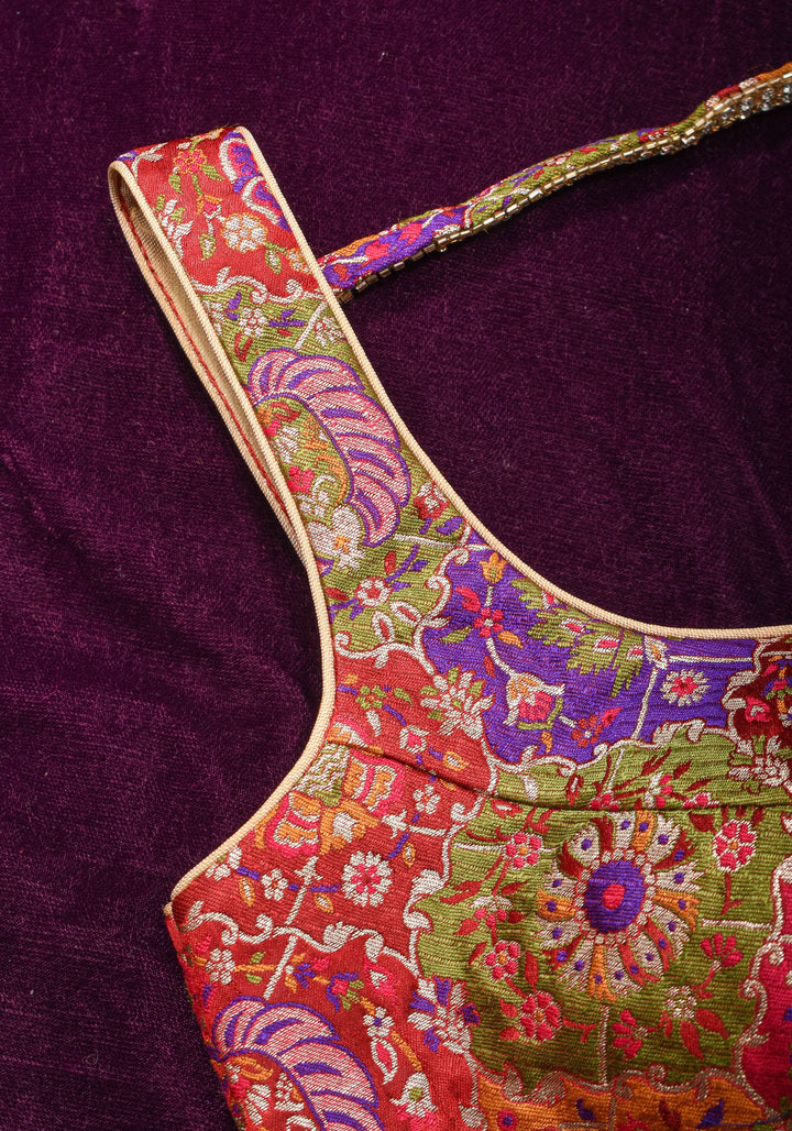 Made To Order: Banarasi Multicolor Brocade blouse with Cutdana Straps