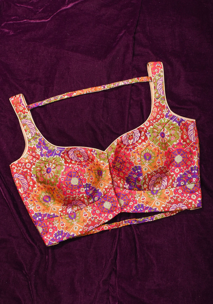 Made To Order: Banarasi Multicolor Brocade blouse with Cutdana Straps