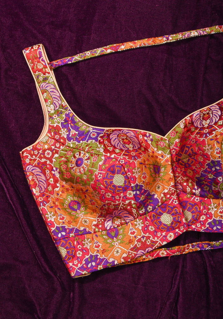 Made To Order: Banarasi Multicolor Brocade blouse with Cutdana Straps