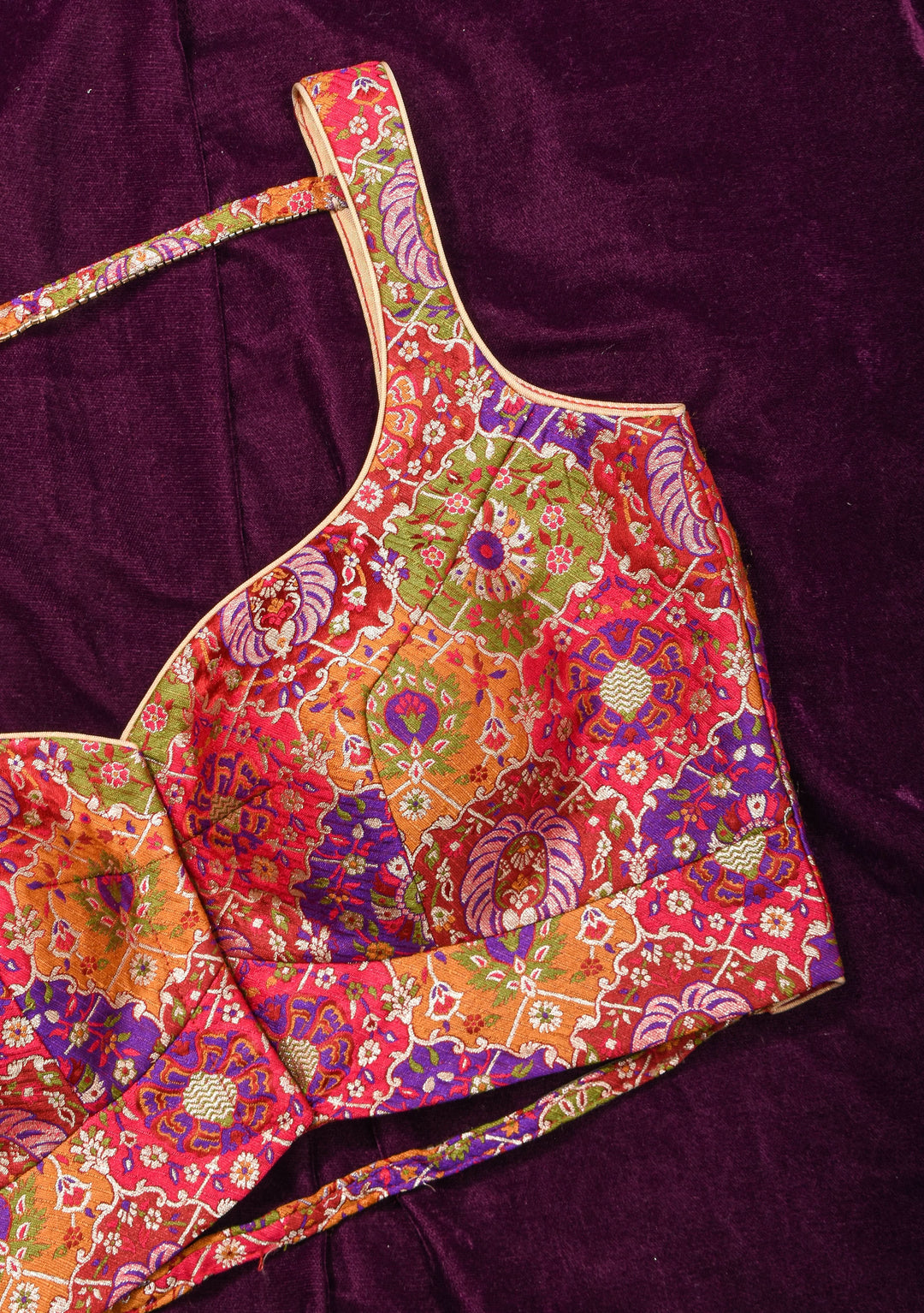Made To Order: Banarasi Multicolor Brocade blouse with Cutdana Straps