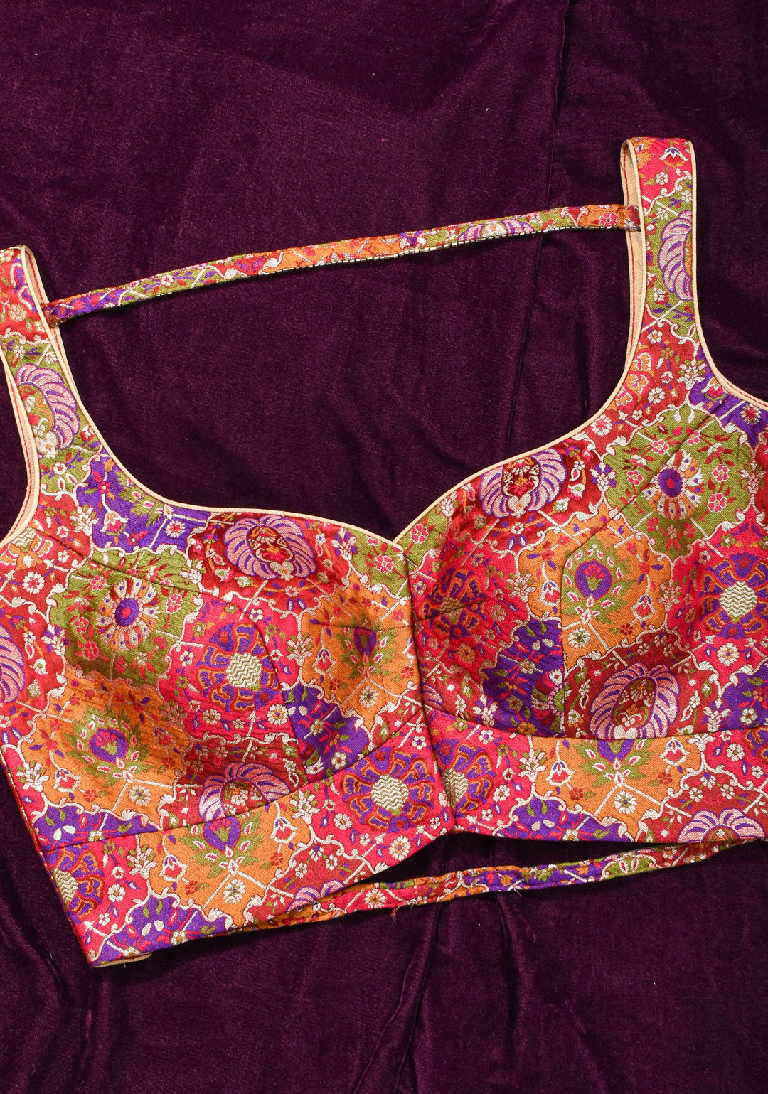 Made To Order: Banarasi Multicolor Brocade blouse with Cutdana Straps