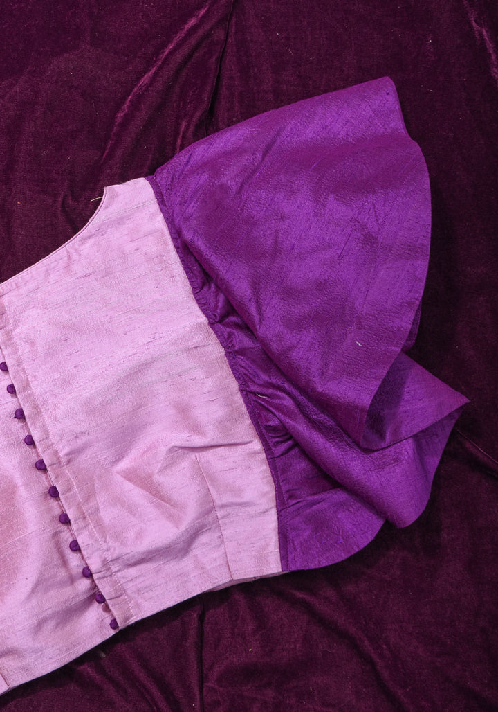 Two Color Pure Raw Sik One Side Ruffle Sleeve Blouse, Made to Order