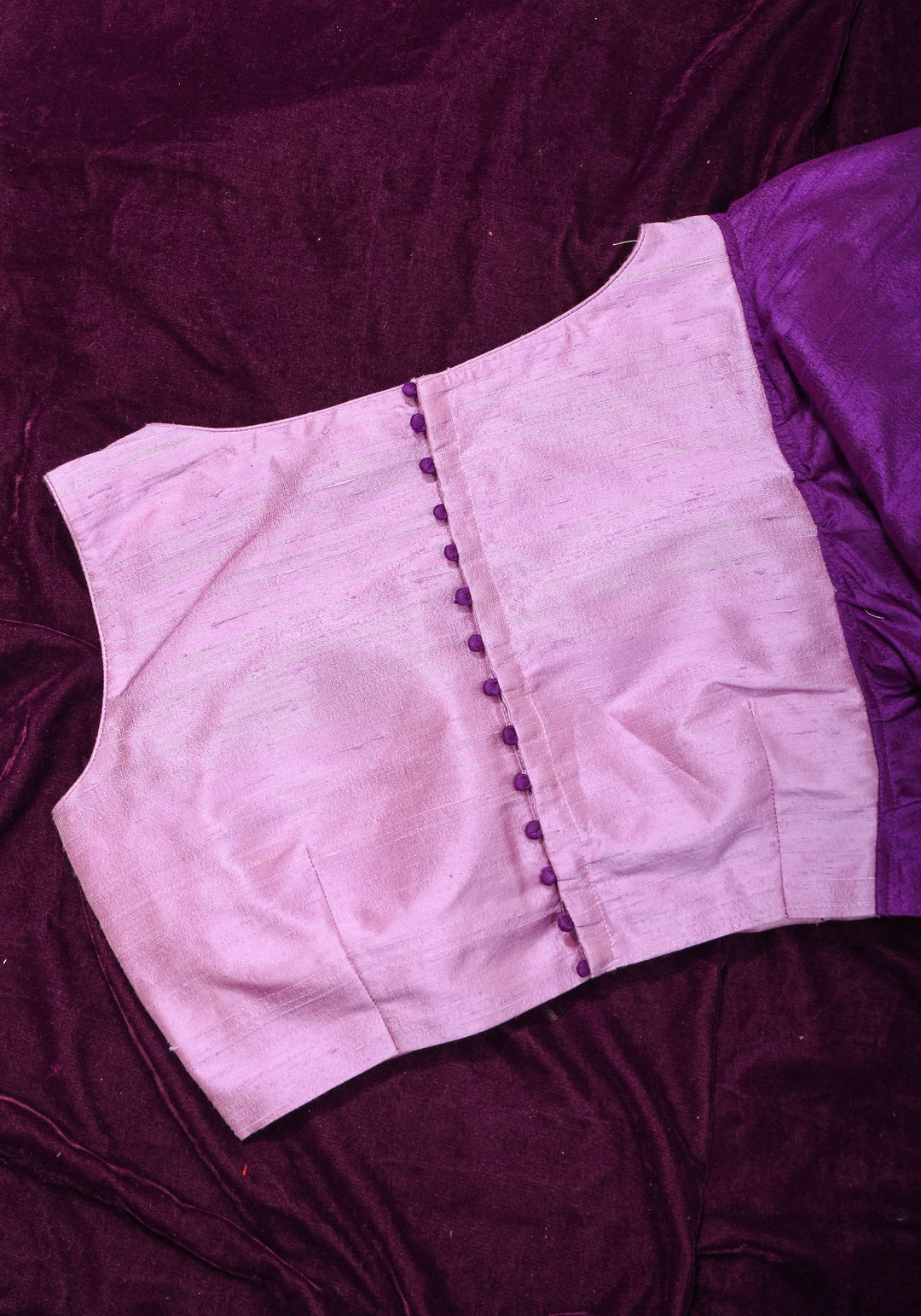 Two Color Pure Raw Sik One Side Ruffle Sleeve Blouse, Made to Order