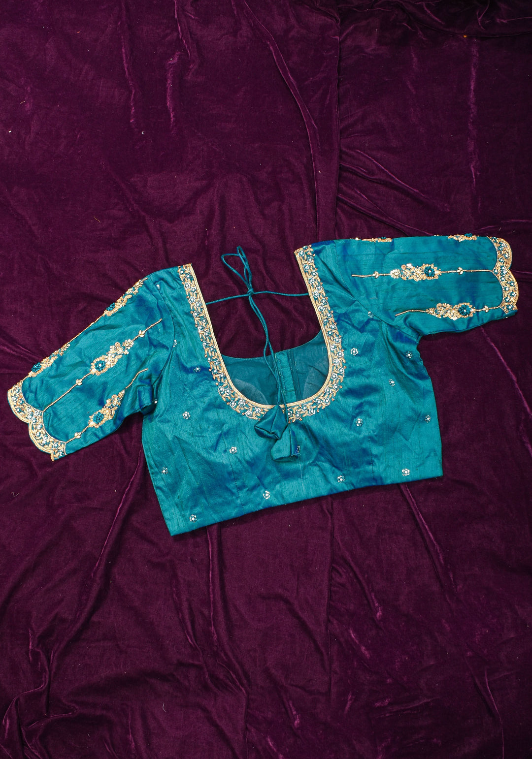 Made to Order: Peacock Blue Pure Raw Silk Blouse with Zardozi and Bead detailing