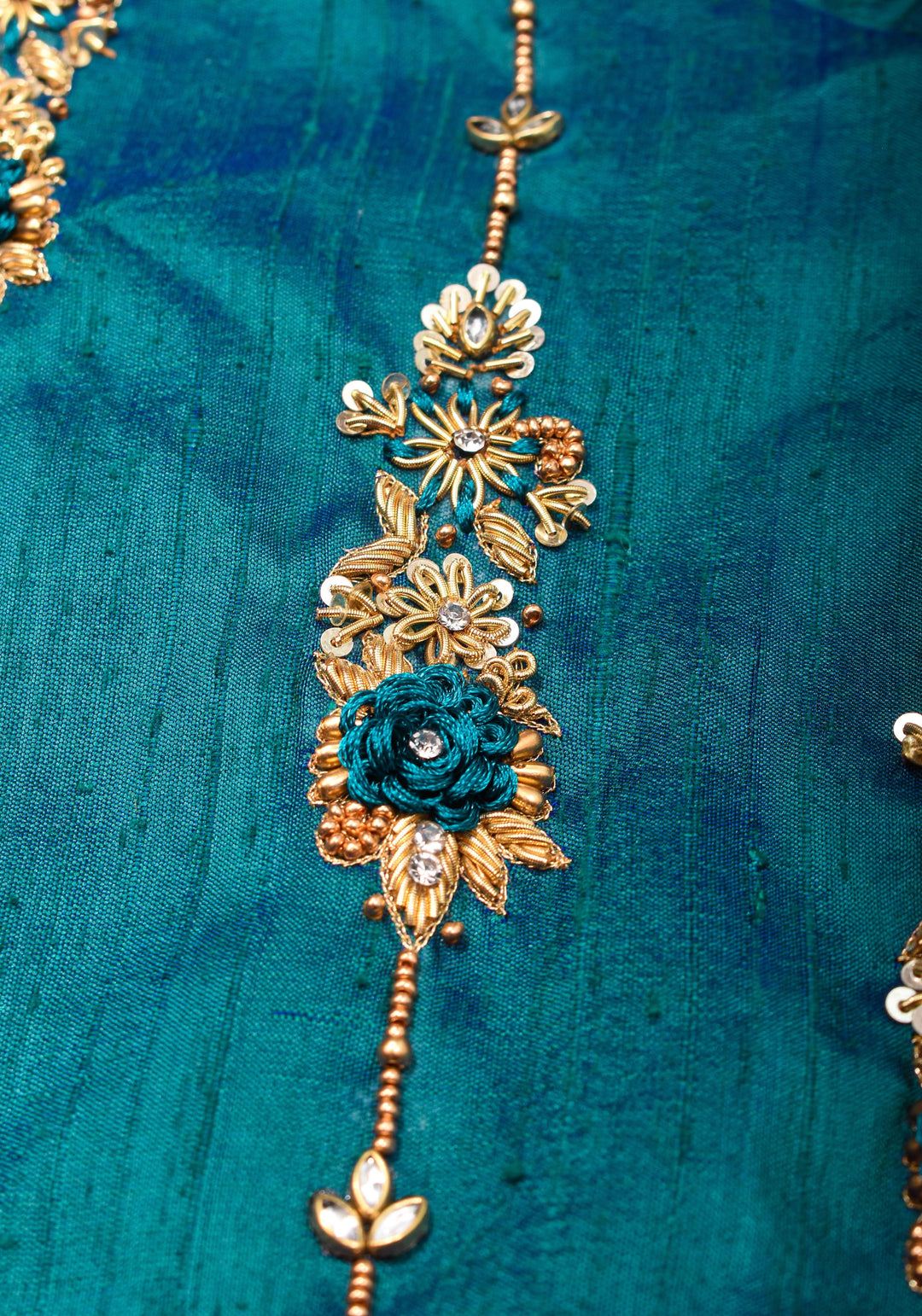 Made to Order: Peacock Blue Pure Raw Silk Blouse with Zardozi and Bead detailing