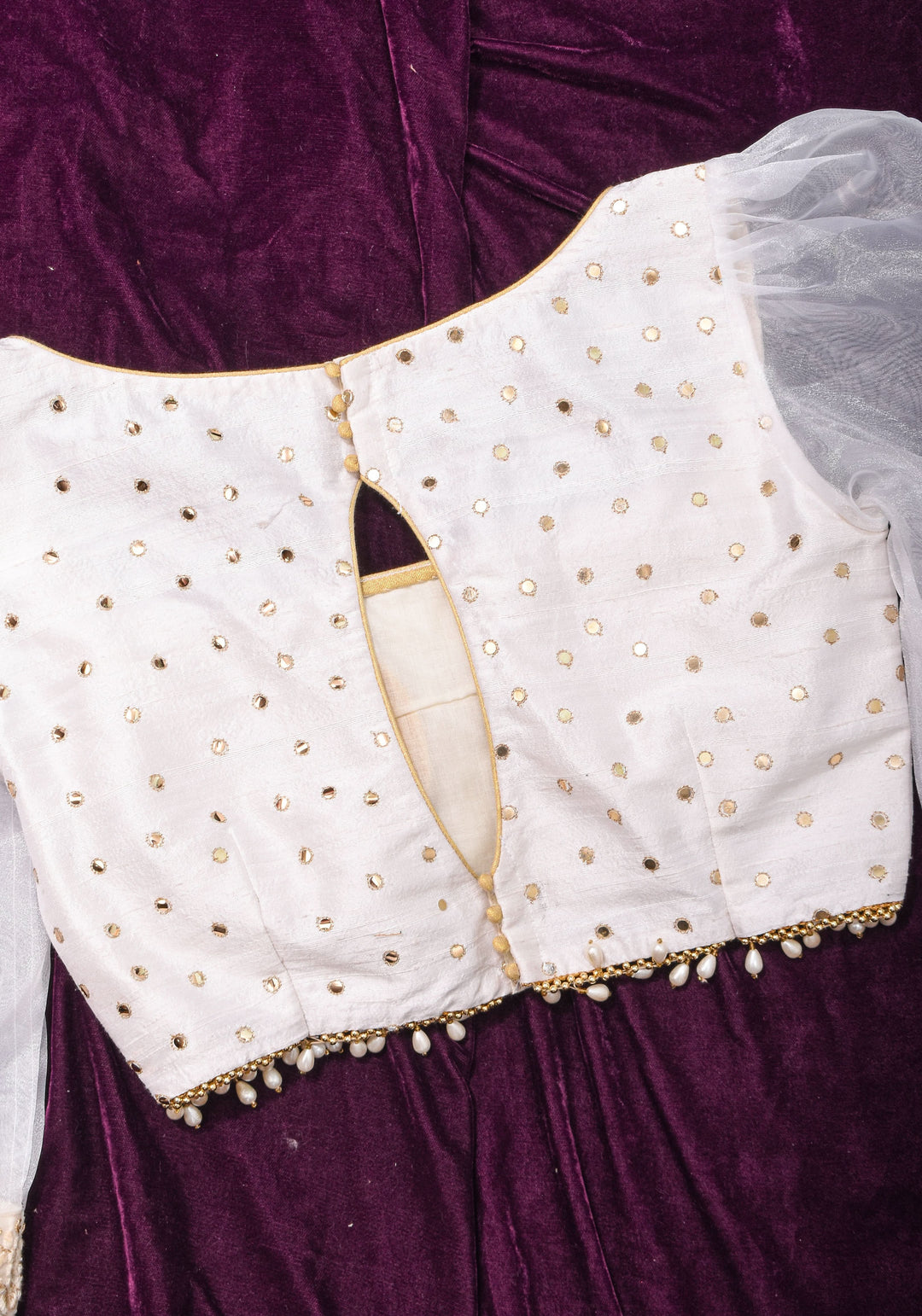 Dramatic Organza Puff Sleeves with Pure Raw Silk with Sequin embellishments and Moti lace, Made to Order | SHOBITAM