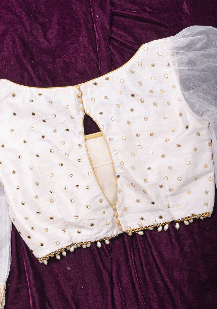 Dramatic Organza Puff Sleeves with Pure Raw Silk with Sequin embellishments and Moti lace, Made to Order | SHOBITAM