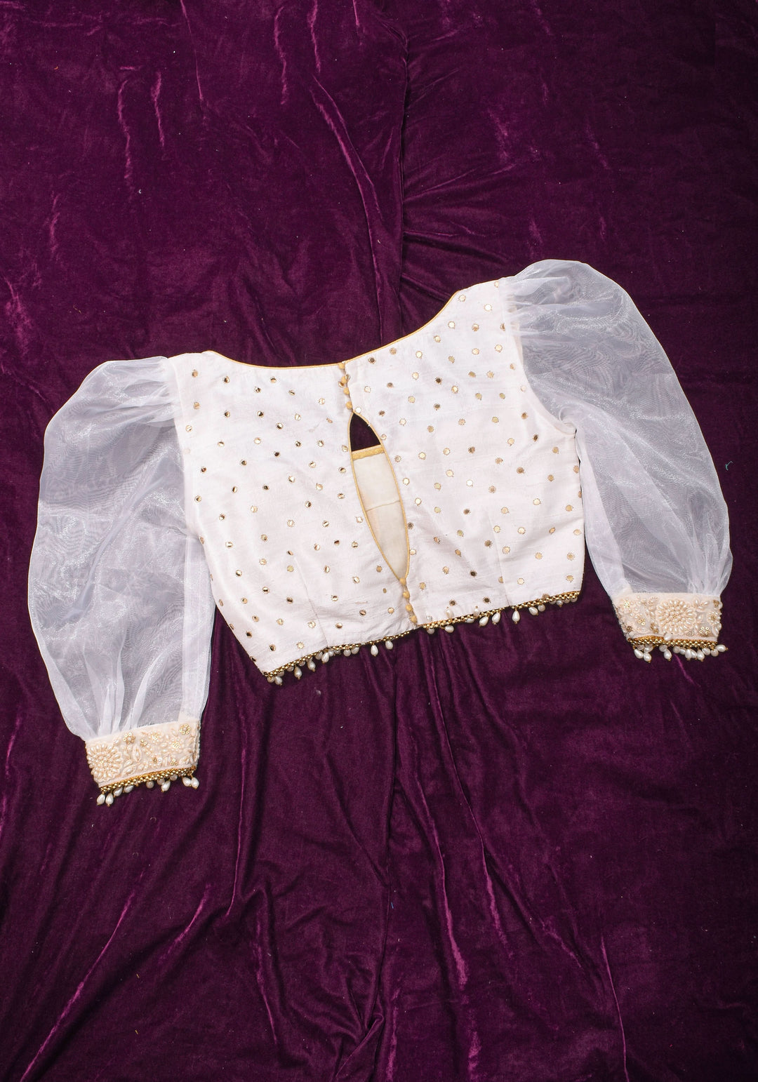 Dramatic Organza Puff Sleeves with Pure Raw Silk with Sequin embellishments and Moti lace, Made to Order | SHOBITAM