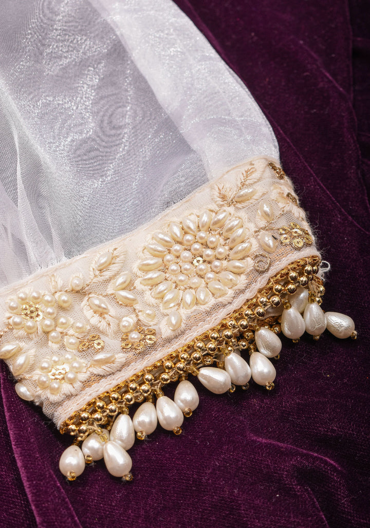 Dramatic Organza Puff Sleeves with Pure Raw Silk with Sequin embellishments and Moti lace, Made to Order | SHOBITAM