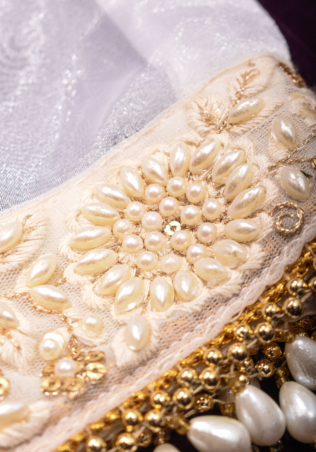 Dramatic Organza Puff Sleeves with Pure Raw Silk with Sequin embellishments and Moti lace, Made to Order | SHOBITAM