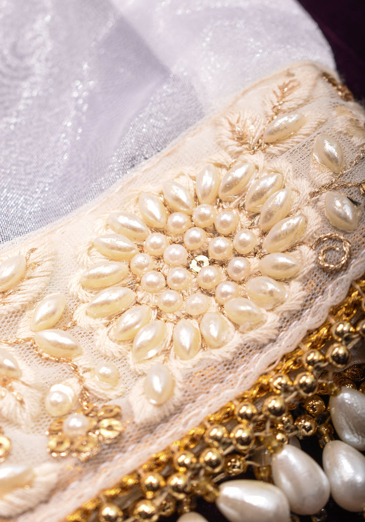 Dramatic Organza Puff Sleeves with Pure Raw Silk with Sequin embellishments and Moti lace, Made to Order | SHOBITAM