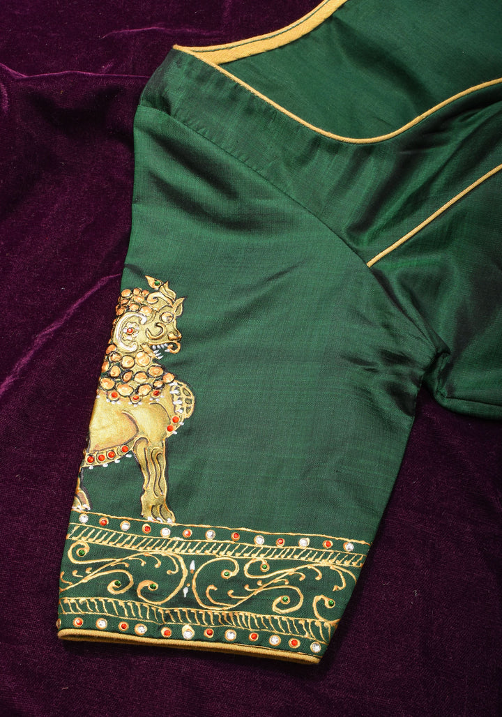 Tanjore Painting Annapakshi And Lion on Pure SIlk,  Made to Order | SHOBITAM