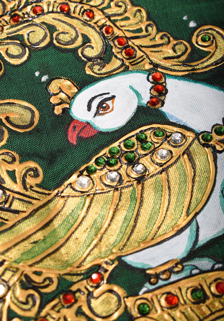 Tanjore Painting Annapakshi And Lion on Pure SIlk,  Made to Order | SHOBITAM