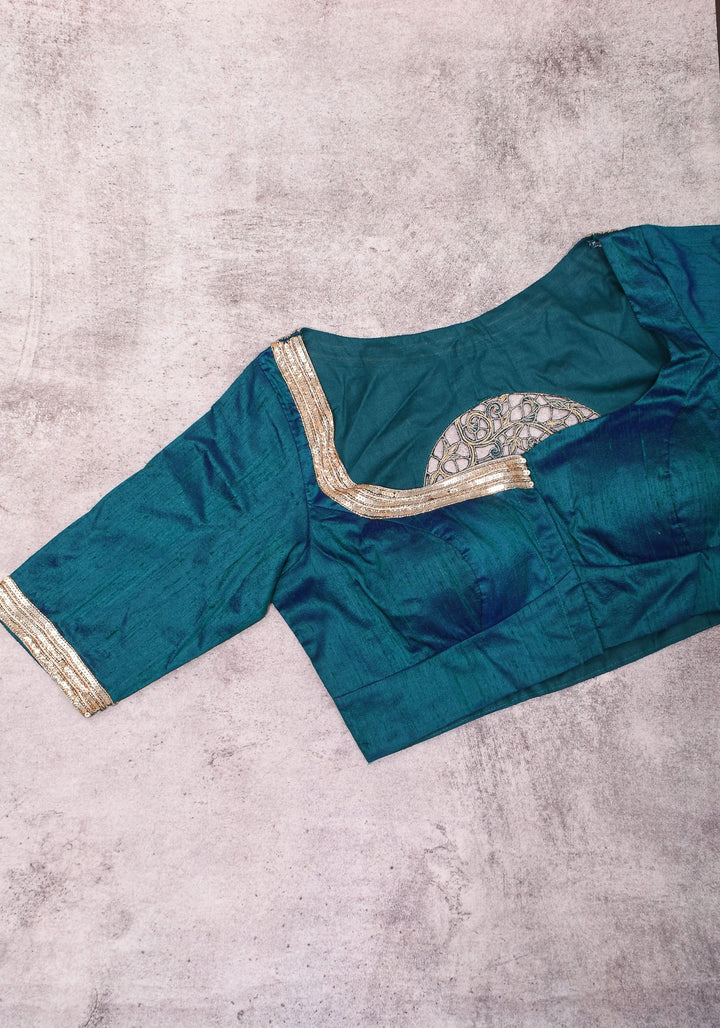 Peacock Blue Pure Raw Silk Blouse with Cutwork detailing, hand zardosi work, Made to Order