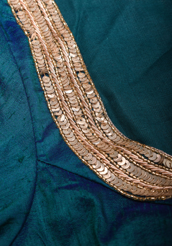 Peacock Blue Pure Raw Silk Blouse with Cutwork detailing, hand zardosi work, Made to Order