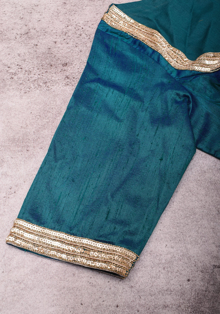 Peacock Blue Pure Raw Silk Blouse with Cutwork detailing, hand zardosi work, Made to Order