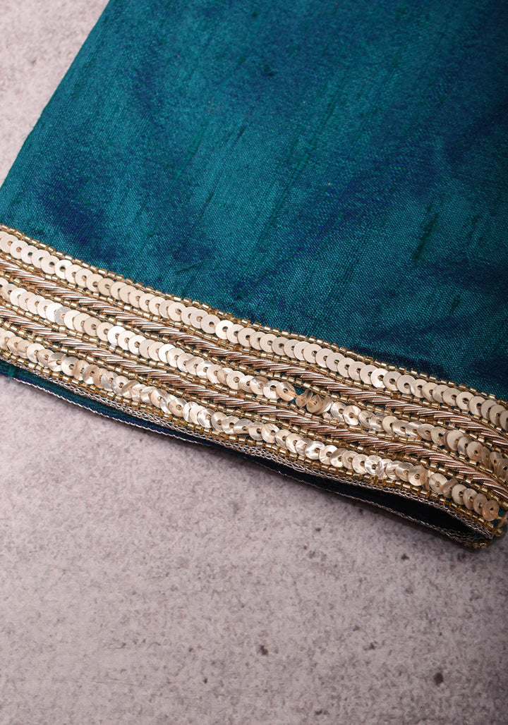 Peacock Blue Pure Raw Silk Blouse with Cutwork detailing, hand zardosi work, Made to Order