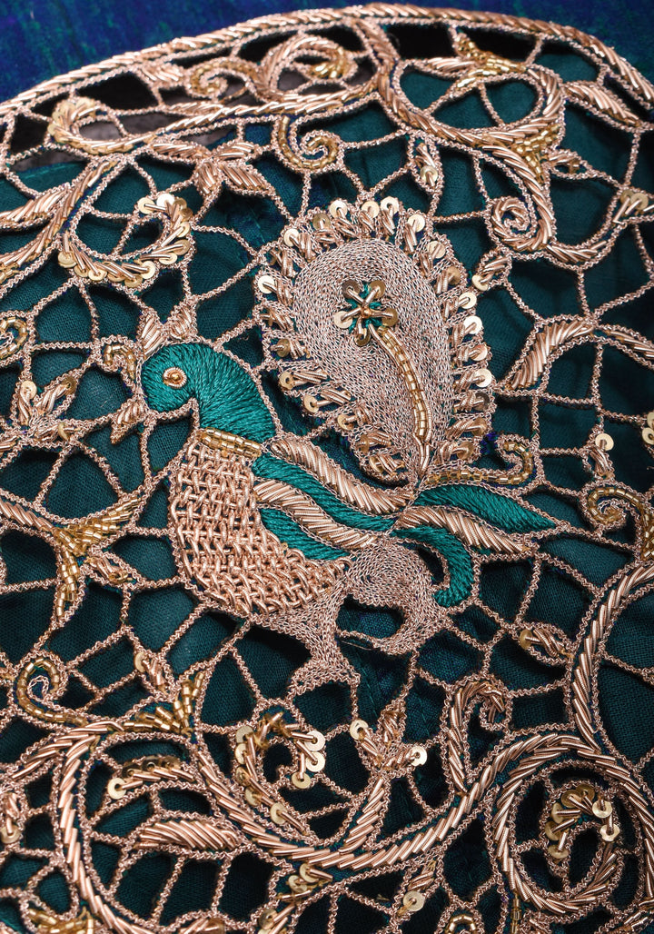 Peacock Blue Pure Raw Silk Blouse with Cutwork detailing, hand zardosi work, Made to Order