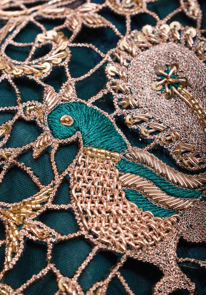 Peacock Blue Pure Raw Silk Blouse with Cutwork detailing, hand zardosi work, Made to Order