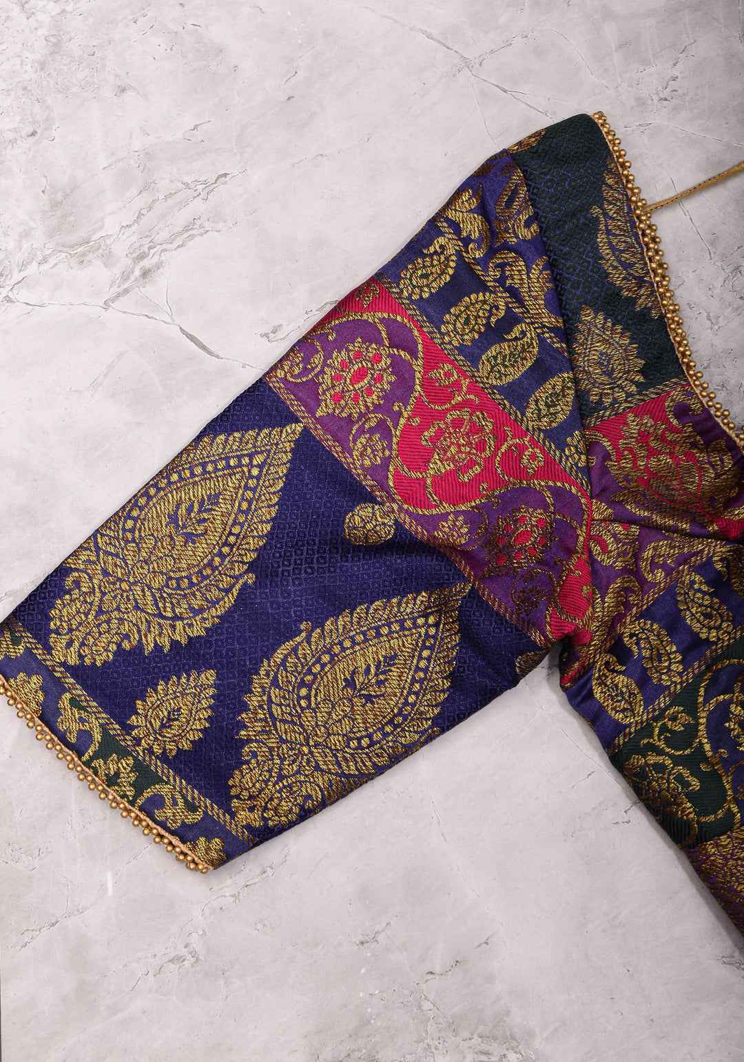 Purple and Pink Banarasi Brocade Square Neck Mix and Match Blouse, Made to Order