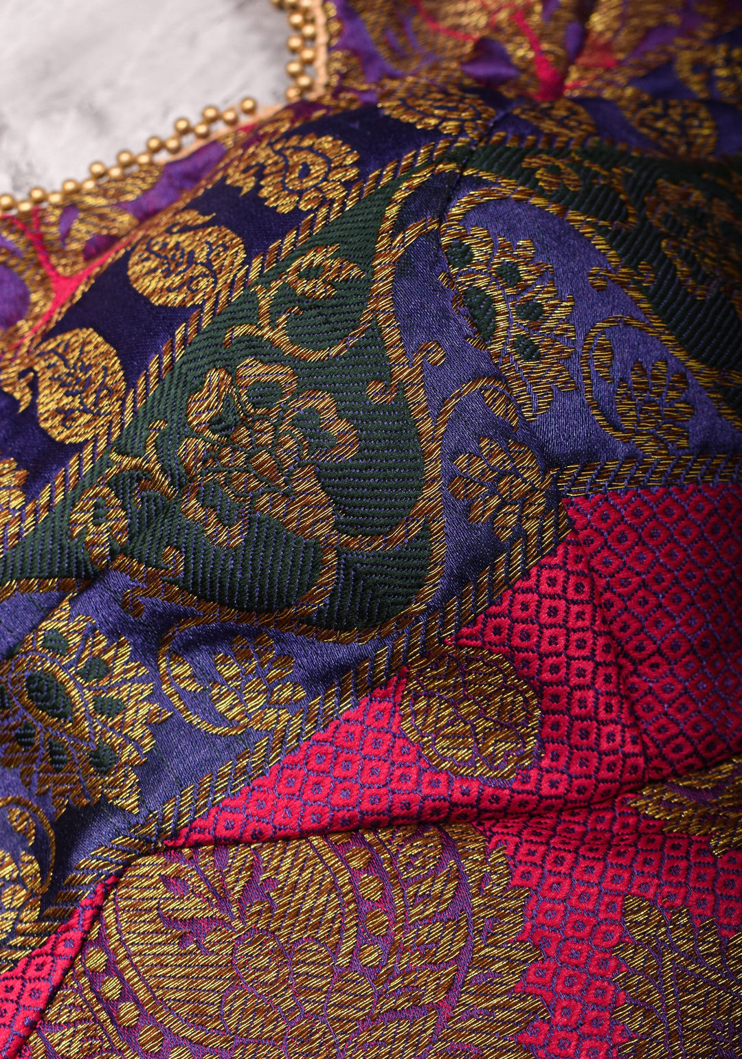 Purple and Pink Banarasi Brocade Square Neck Mix and Match Blouse, Made to Order