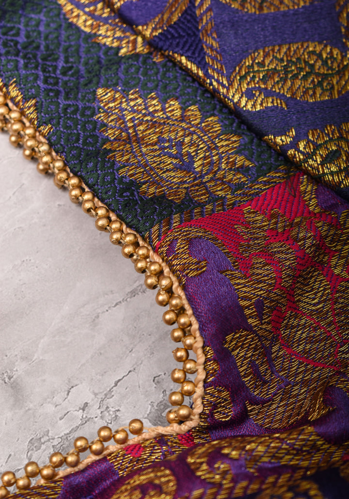 Purple and Pink Banarasi Brocade Square Neck Mix and Match Blouse, Made to Order