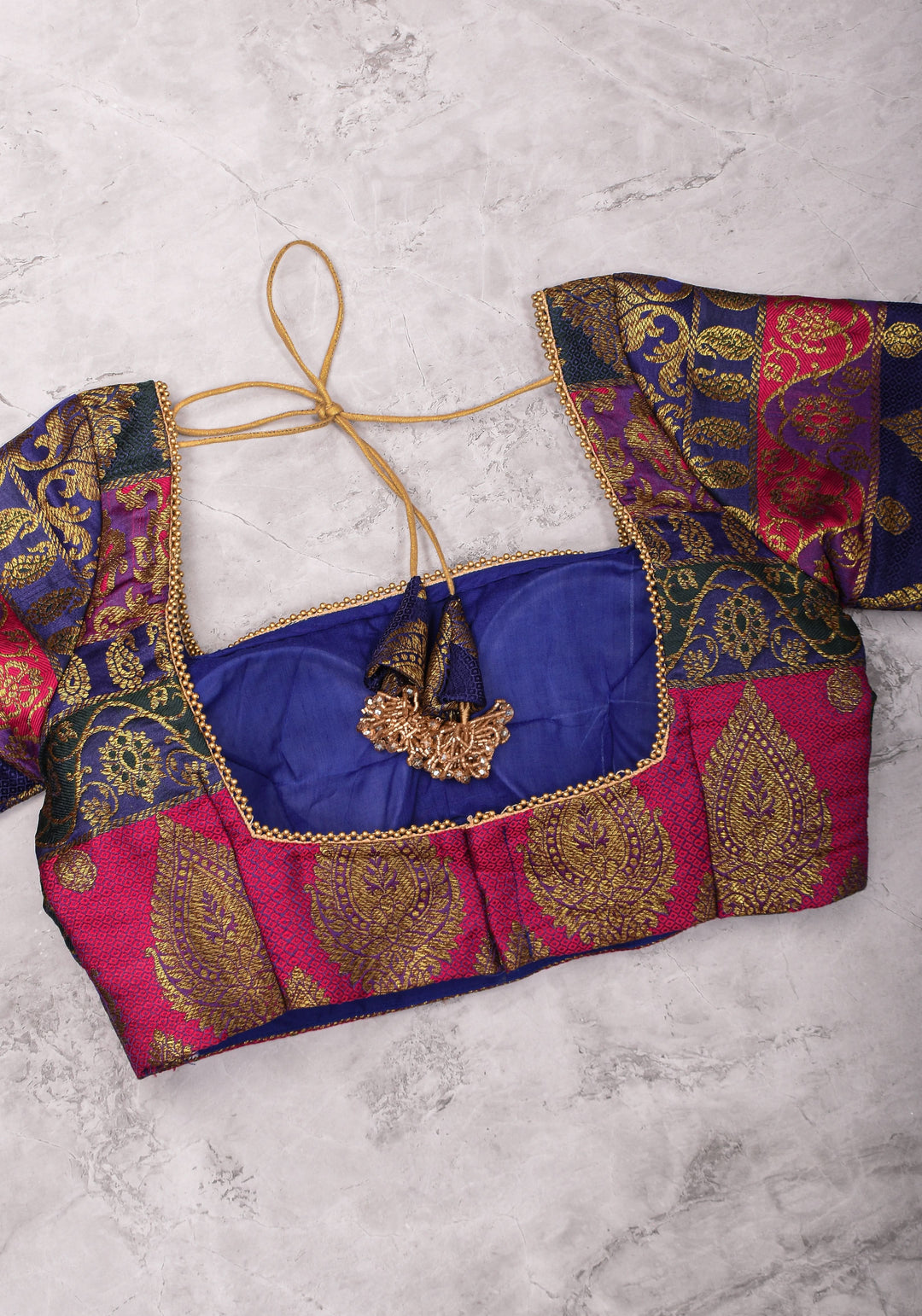 Purple and Pink Banarasi Brocade Square Neck Mix and Match Blouse, Made to Order