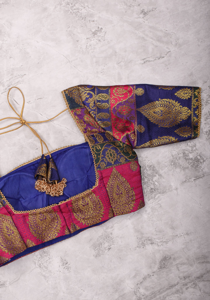 Purple and Pink Banarasi Brocade Square Neck Mix and Match Blouse, Made to Order