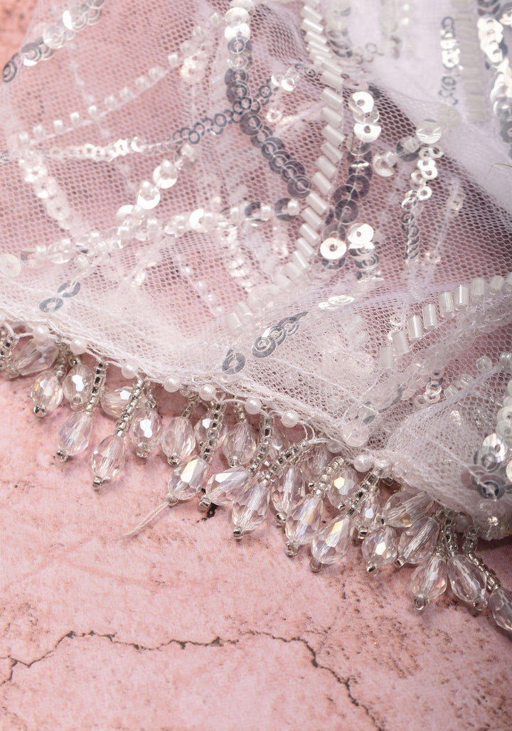 White sequin blouse with pleated net detailing, Mix and match blouse for saree, Made to Order
