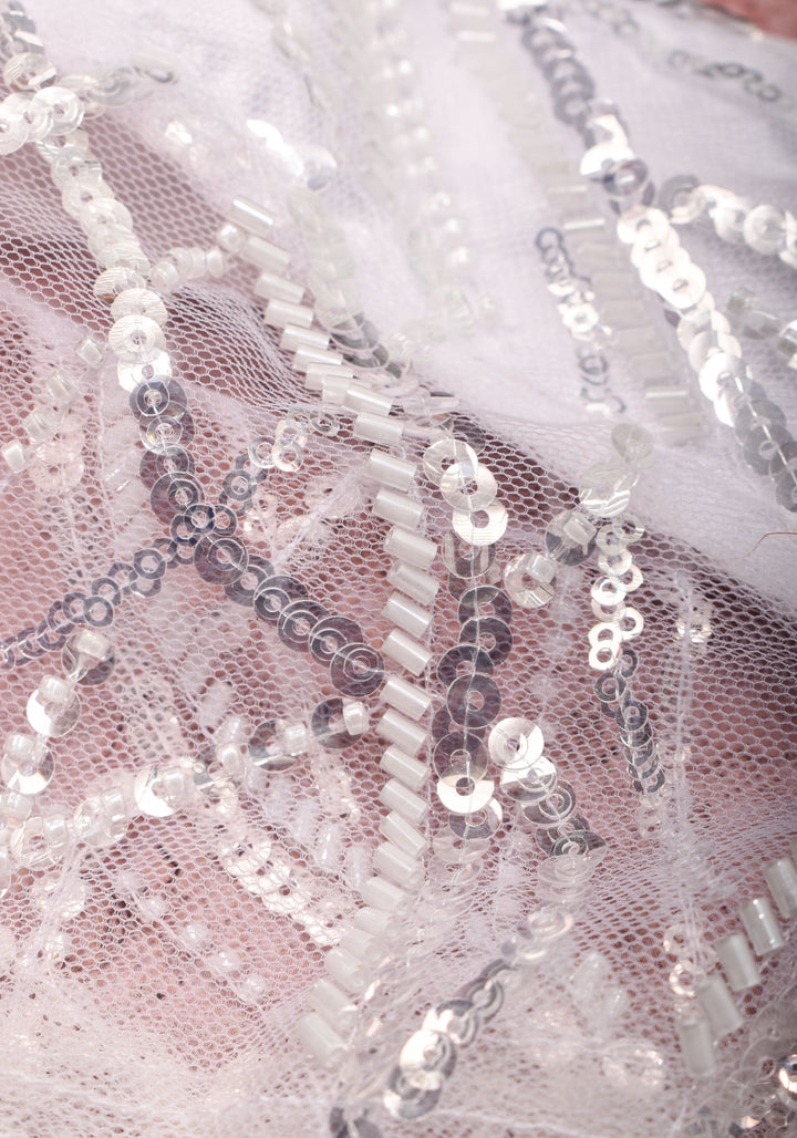 White sequin blouse with pleated net detailing, Mix and match blouse for saree, Made to Order