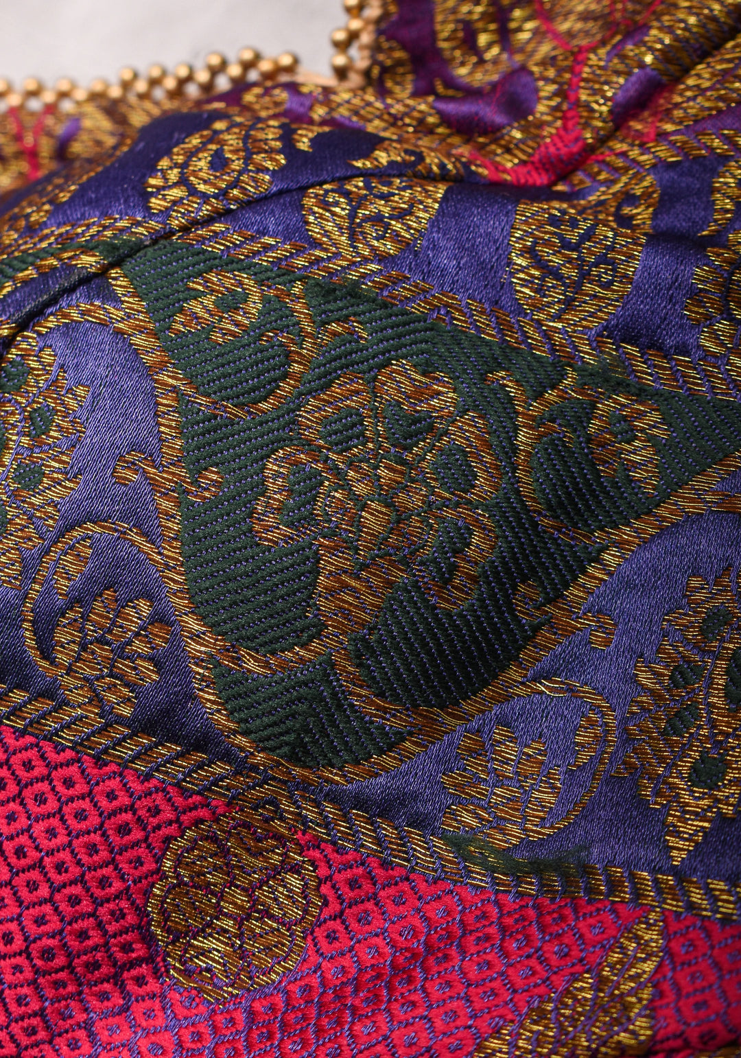 Purple and Pink Banarasi Brocade Square Neck Mix and Match Blouse, Made to Order
