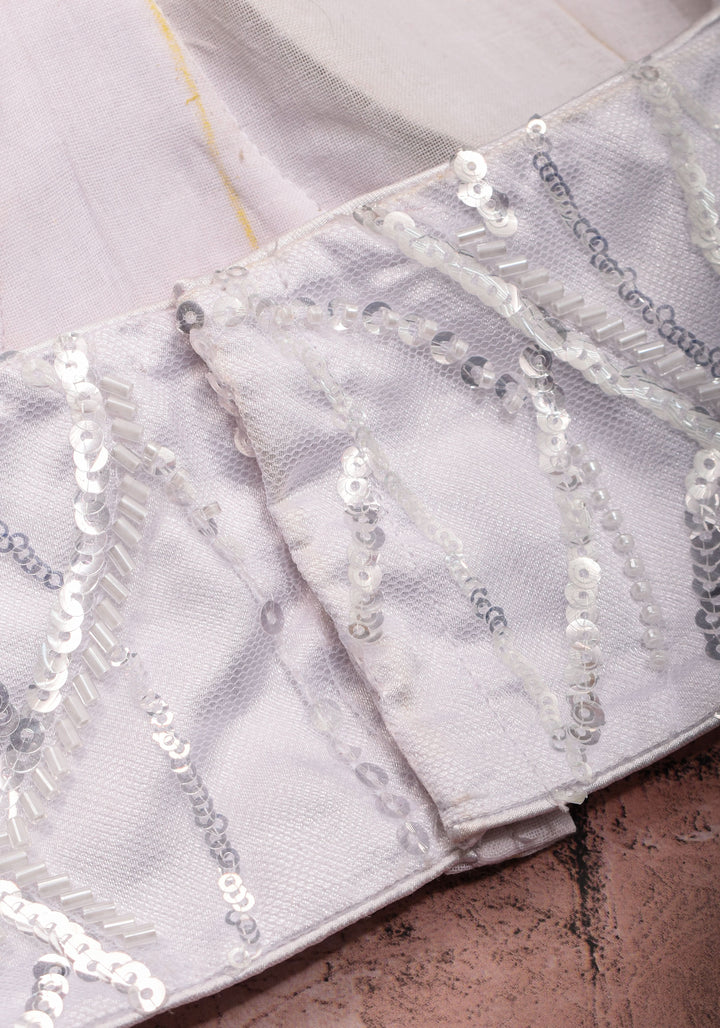 White sequin blouse with pleated net detailing, Mix and match blouse for saree, Made to Order