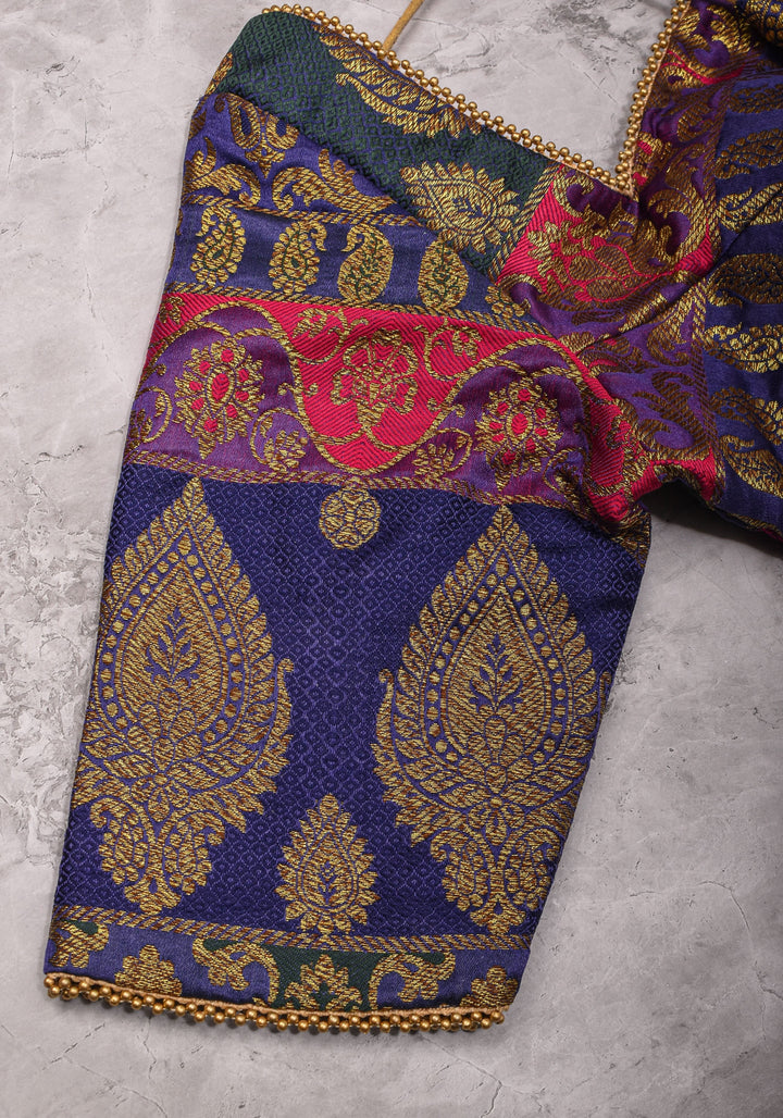 Purple and Pink Banarasi Brocade Square Neck Mix and Match Blouse, Made to Order