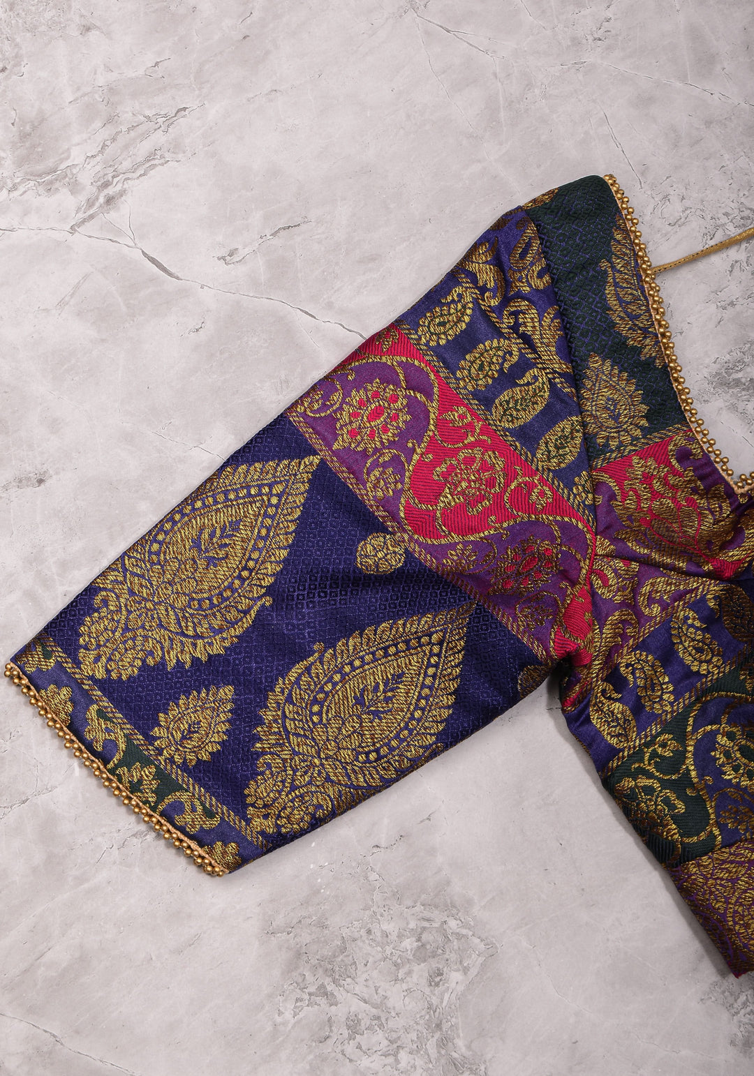 Purple and Pink Banarasi Brocade Square Neck Mix and Match Blouse, Made to Order