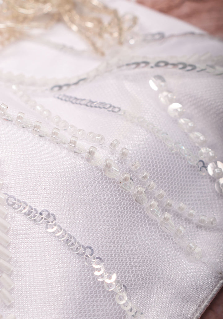 White sequin blouse with pleated net detailing, Mix and match blouse for saree, Made to Order