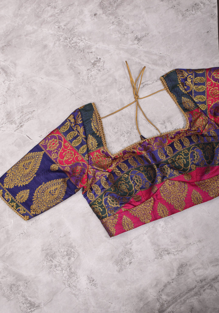 Purple and Pink Banarasi Brocade Square Neck Mix and Match Blouse, Made to Order