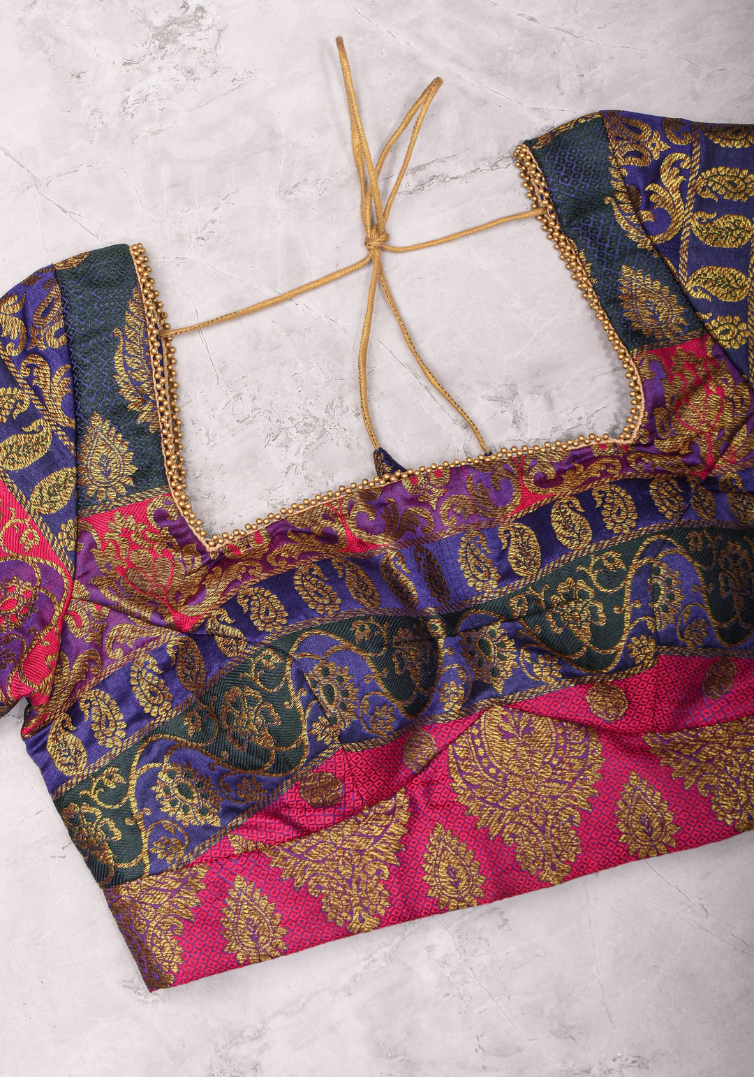 Purple and Pink Banarasi Brocade Square Neck Mix and Match Blouse, Made to Order