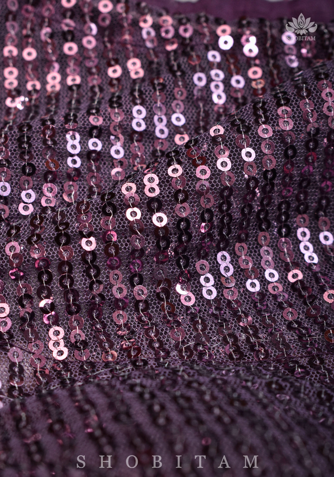 Stylish Amethyst Gathered Neck Blouse with self tone sequins and sheer yoke