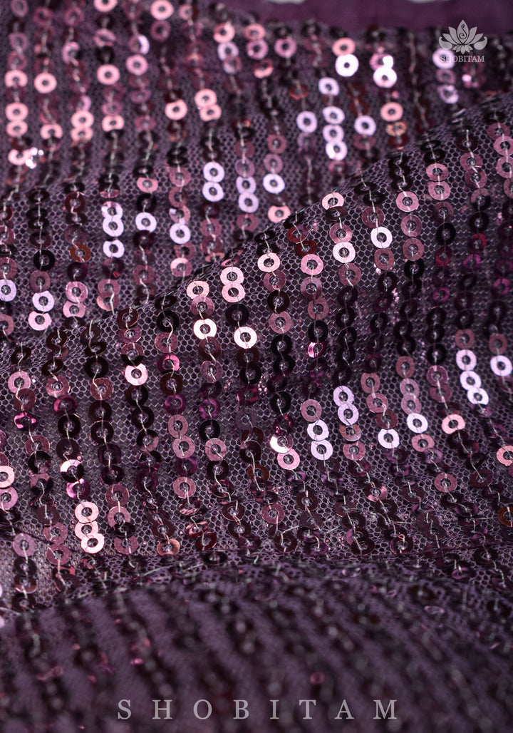 Stylish Amethyst Gathered Neck Blouse with self tone sequins and sheer yoke